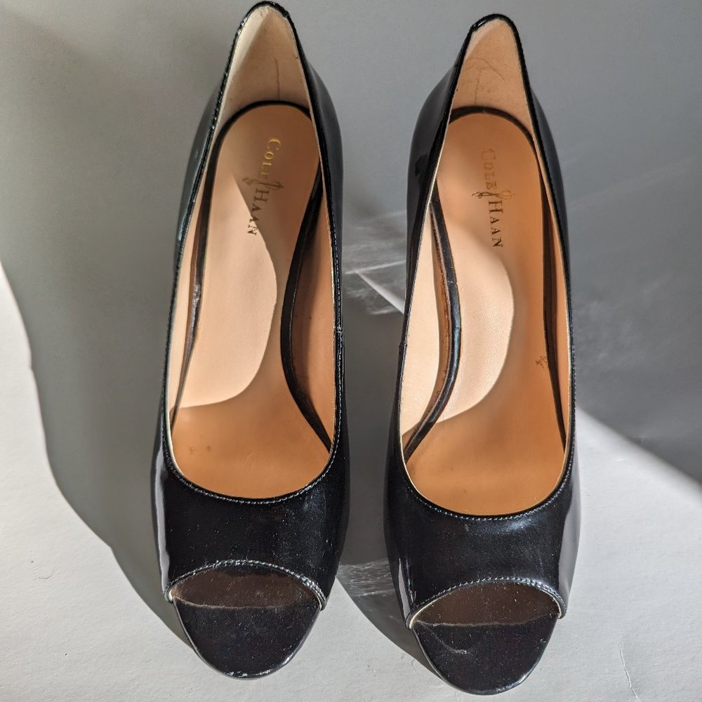 Cole Haan Black Patent Peep Toe Pumps Size 7.5